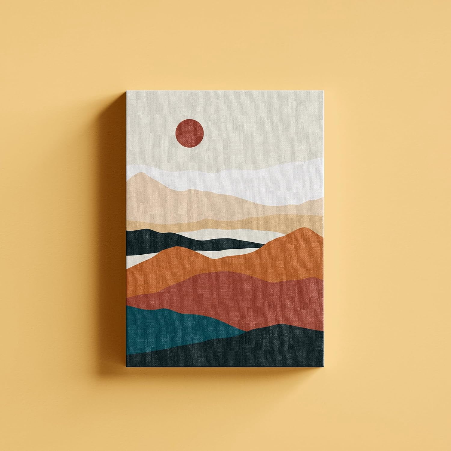 Mountain Canvas Boho Wall Art Nature Abstract Wall Decor Modern Mid Century Landscape Artwork Sun And Moon Prints Pictures for Office Living Room Bedroom Set of 3 Pieces - 12'''' x 16''''