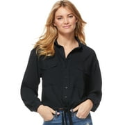 Scoop Button Front Blouse with Tie Women's