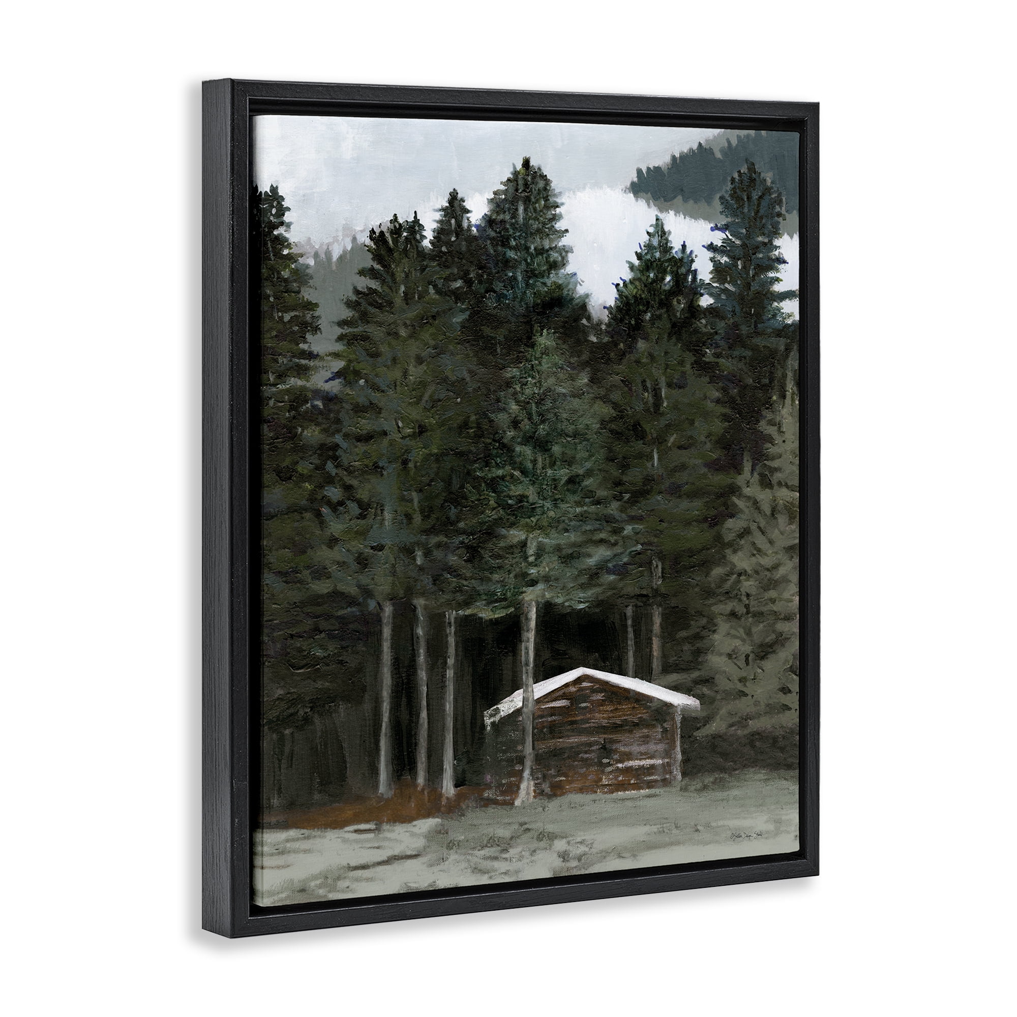 Stupell Industries Log Cabin Forest Thicket Landscape & Nature Painting Black Floater Framed Canvas Art Print Wall Art, 25 x 31