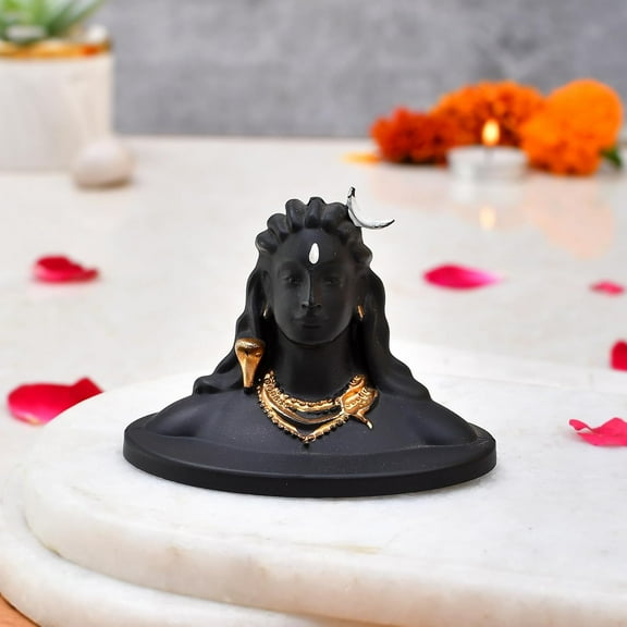Adiyogi Statue with Rudraksh Mala/Resin Car Dashboard Idols/Lord Shiva for Pooja/Shivratri Gift/Decor/Shiv Murti/Mahadev Statues/Decorative Items for Home/Office(Black)