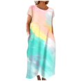 thumbnail image 1 of CHOK Robe en Lin Décontractée à Manches Courtes et Col Rond pour Femmes, Couleur Unie, Coton et Lin, Robe d'Été 2024 avec Poches, Gris, TG, 1 of 5