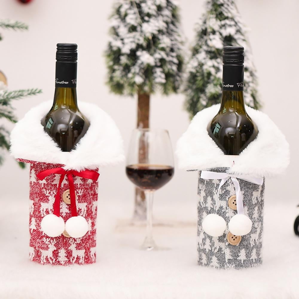 Christmas Decoration Wine Bottle Covers Set Wine Bottle Sweater Bags with Collar & Button Xmas Party Holiday Coat Design Wine Bottle Dress 