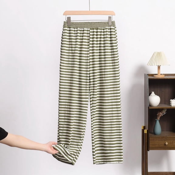 JUSLIO Womens Pajama Pants Comfortable Casual Striped Loungewear Green 2XL