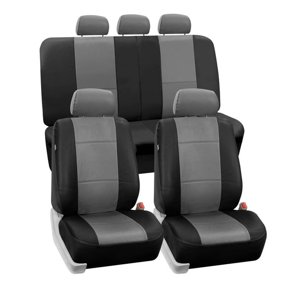FH Group PU Leather Car Seat Covers for Auto, PU Leather Split Bench Full Seat Cover set with Tissue Dispenser, Gray Black