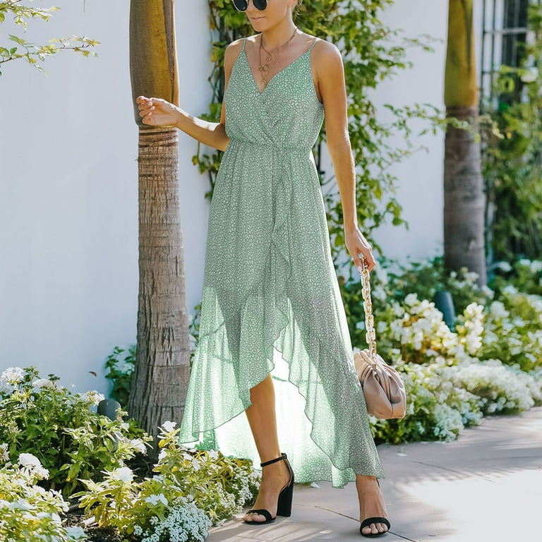 VKEKIEO Boho Dress For Women Embellished V Neck Sleeveless Polka