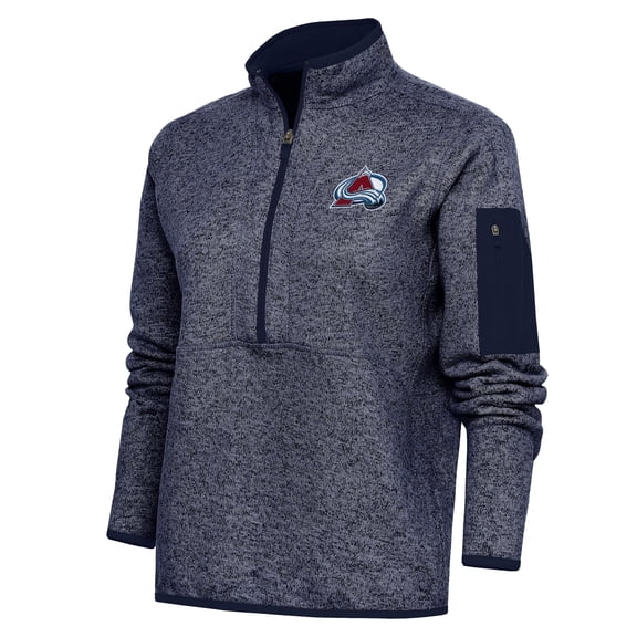 Women's Antigua Heather Navy Colorado Avalanche Team Logo Fortune Quarter-Zip Jacket