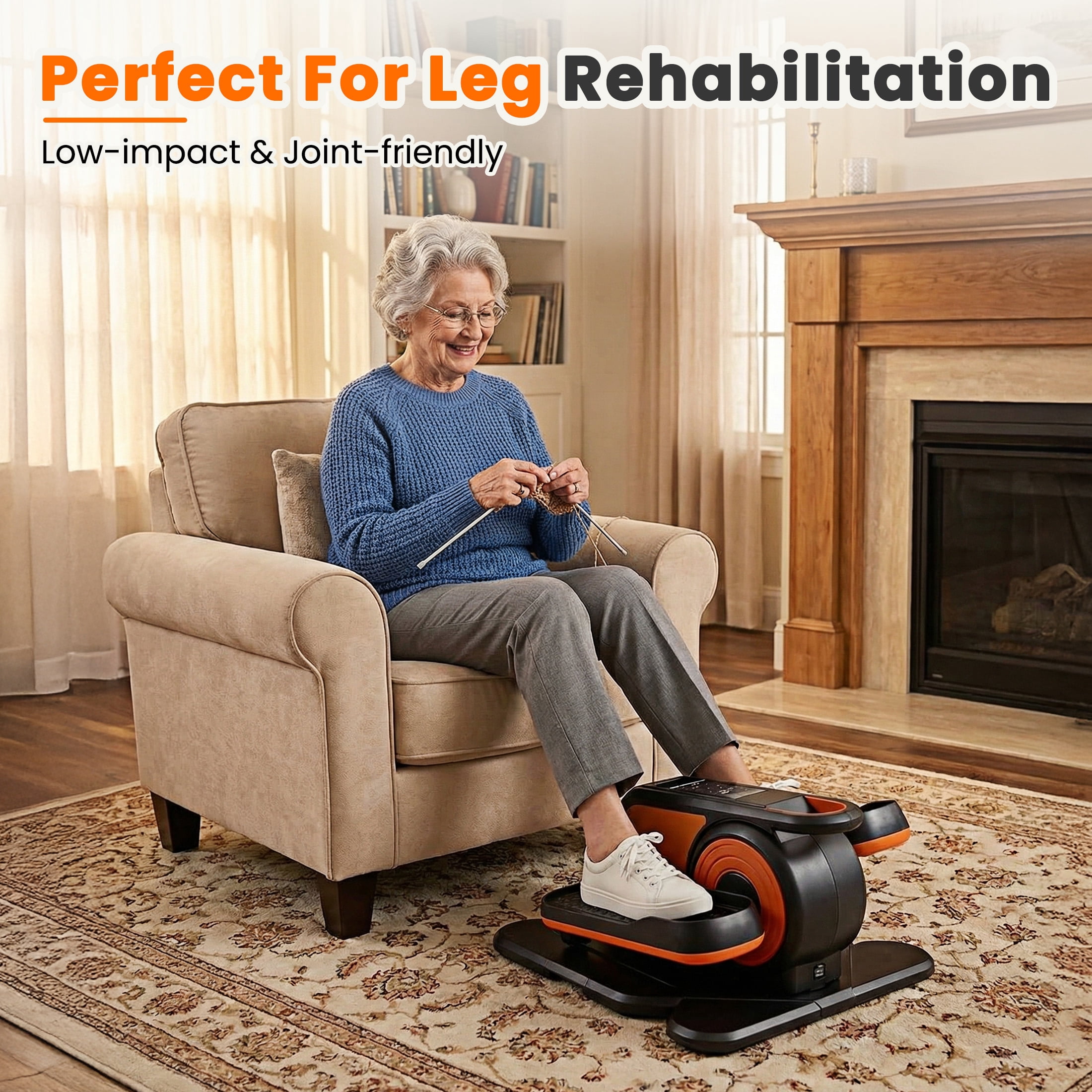 edx Under Desk Elliptical Machine, Portable Electric Leg Exerciser with Remote, Electric Seated Pedal Exerciser for Seniors, Home Office, Orange