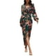 thumbnail image 1 of Gibobby Vestidos de sueter Vestido estampado para mujer Cuello en V Francés Vintage Irregular Plisado Vestido casual(AG,G), 1 of 5