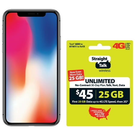 Straight Talk Apple iPhone X Bundle with $45 airtime plan, (Best Dumb Phone Plans)