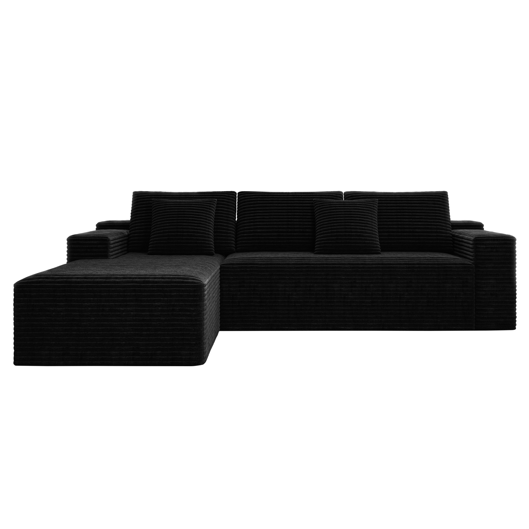 Aukfa 104" Modular Cloud Sectional Sofa with Left-Facing Chaise, Plush Corduroy Upholstered Deep Seat Couch, No Assembly Required for Living Room/Bedroom/Apartment, Black