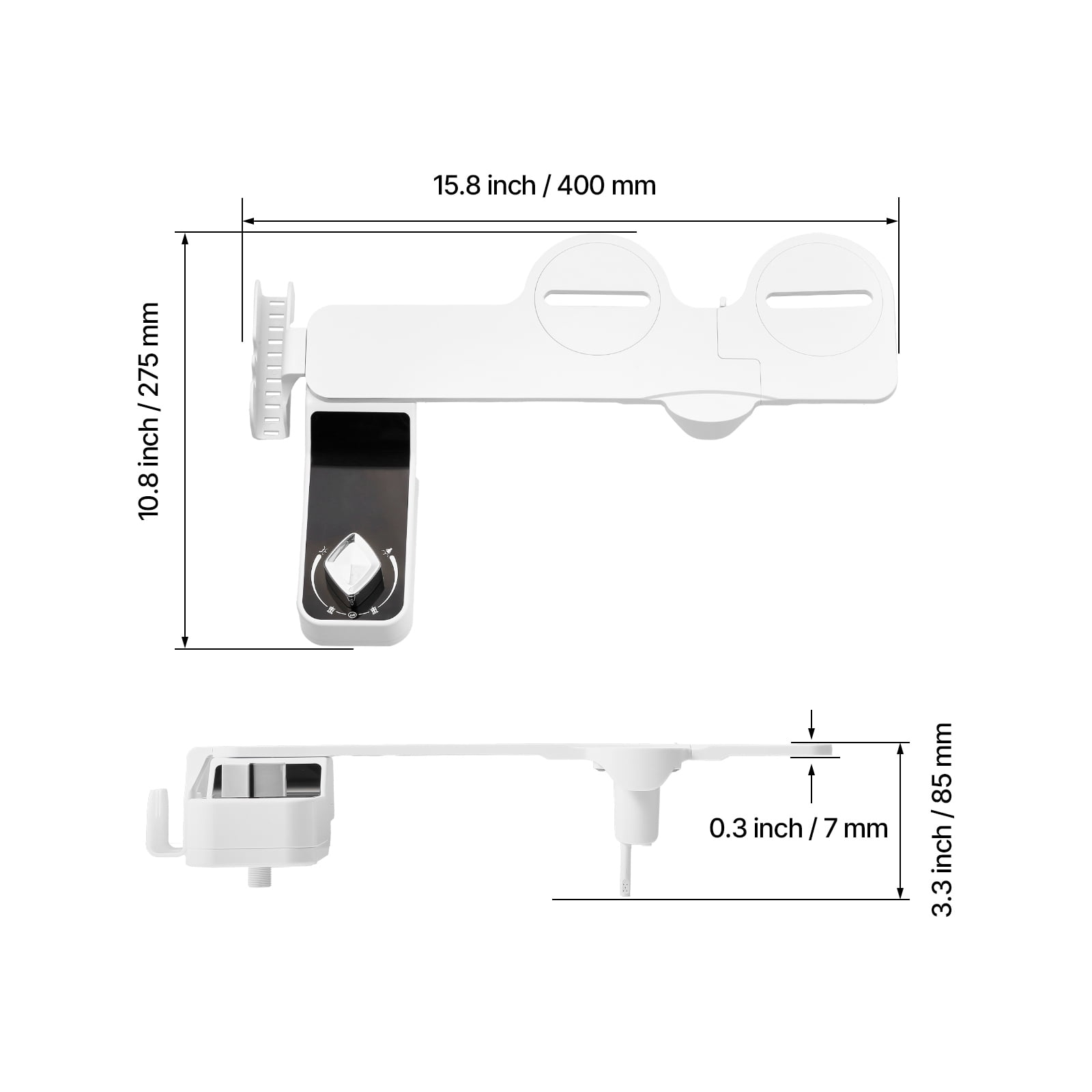 KFFKFF Ultra-Thin Bidet Attachment for Toilets, 0.3" Design - Dual Nozzles, Adjustable Water Pressure, Non-Electric Cold Water Sprayer for Front and Rear Cleansing, White