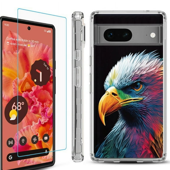 OneToughShield ® Compatible with Google Pixel 8, Shockproof Phone Case, with Tempered Glass Screen Protector - Geometric Eagle