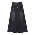 thumbnail image 4 of RUTAYY Women Blue Vintage Denim Skirt With High Waist And Hem Solid Color Casual Travel Skirts, 4 of 4