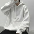 thumbnail image 4 of Guiexla Men Fall Winter Hoodie Drawstring Pure Color Elastic Cuff Thick Plus Size Big Patch Pocket Hooded Loose Keep Warm Mid Length Sport Couple Top, 4 of 8