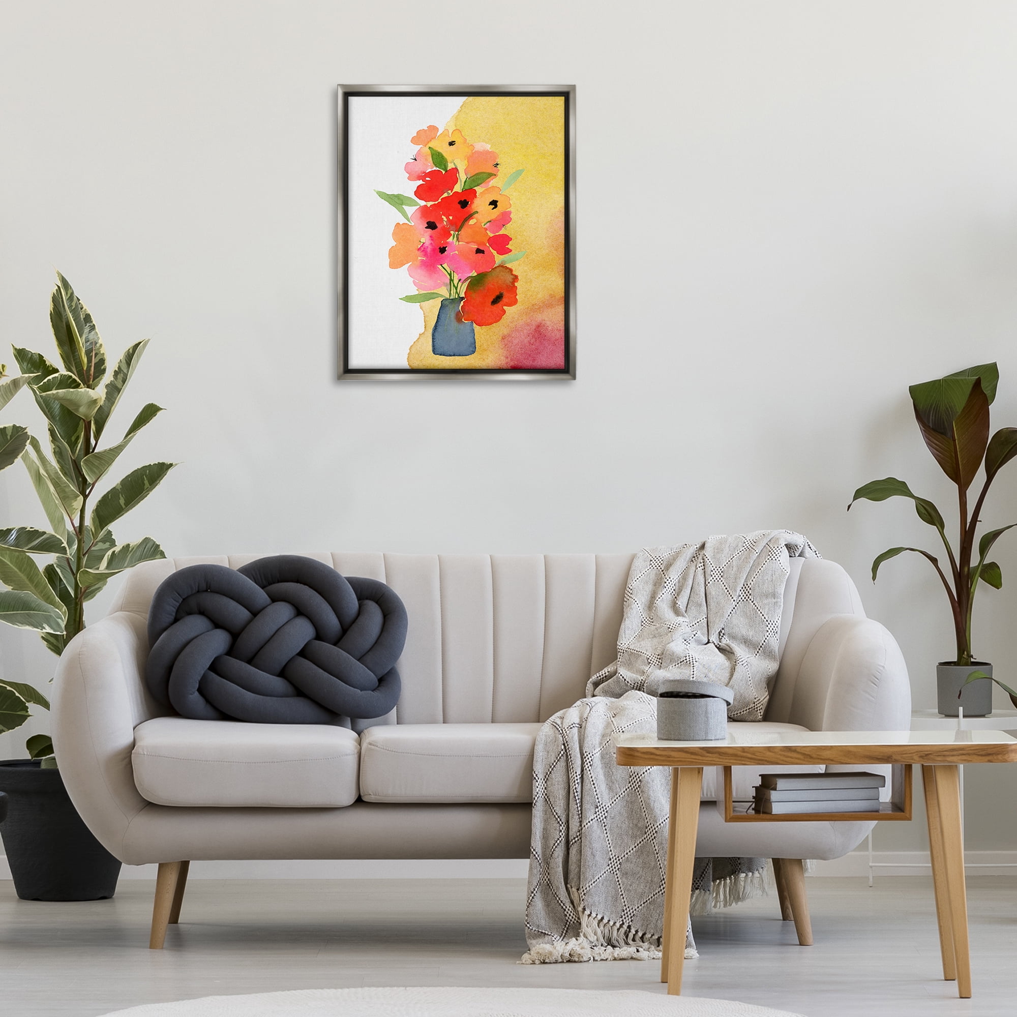 Stupell Industries Bright Abstract Florals Botanical & Floral Painting Gray Floater Framed Art Print Wall Art, 25 x 31