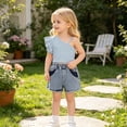 thumbnail image 5 of Toddler Girl Outfits 2 Piece Ruffle Solid Print Crew Neck Sleeveless One-Shoulder Tank Top And Shorts Daily Wear Girls' Clothing Sets 3 Years-4 Years, 5 of 9