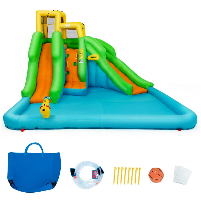 Inflatable Water Park with Climbing Wall Two Slides Splash Pool Bouncy Area Walmart