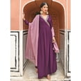 thumbnail image 4 of Janasya Indian Women's Wine Georgette Solid Kurta with Dupatta, 4 of 8