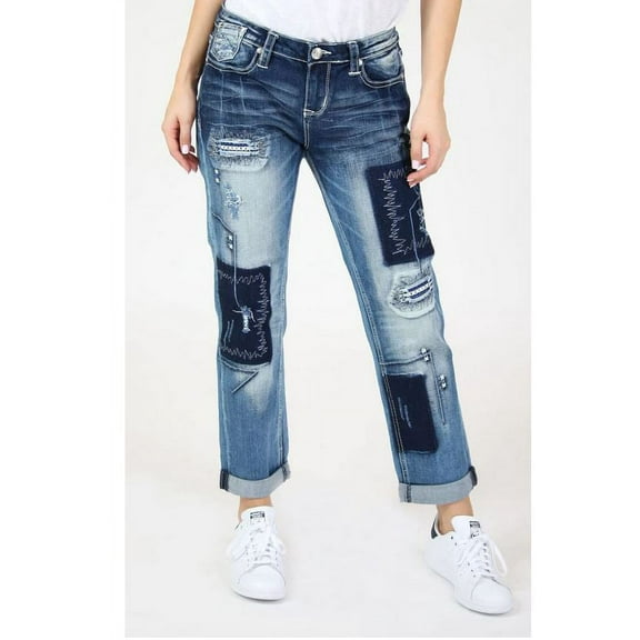 Grace in LA Jeans Women's Patched Boyfriend Stretch Jeans (25)