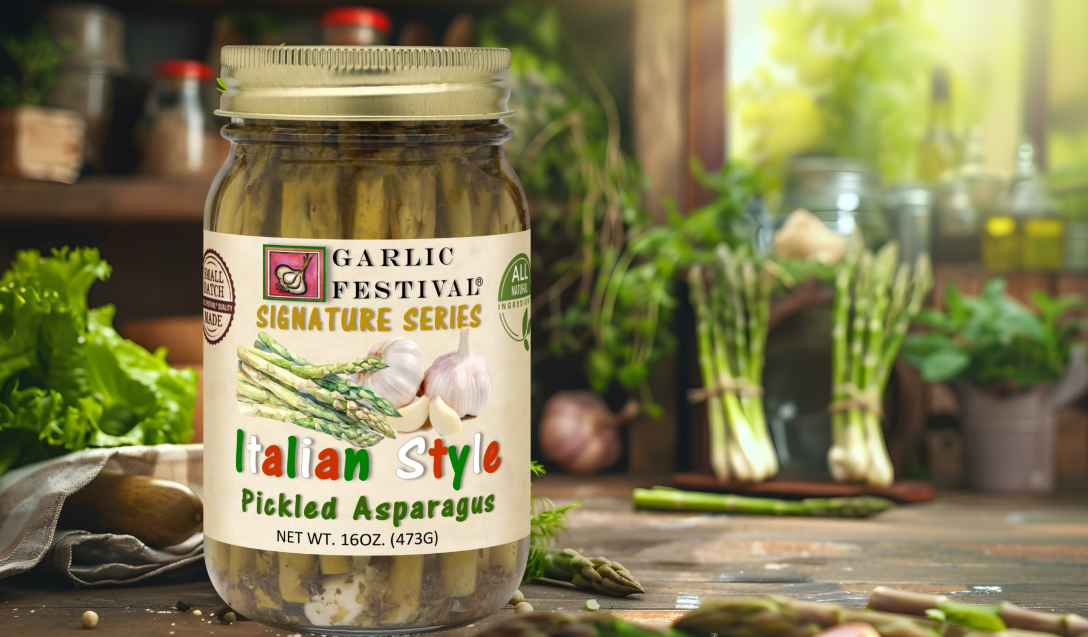 Garlic Festival Italian Style Pickled Asparagus Spears Net Wt. 16 oz.