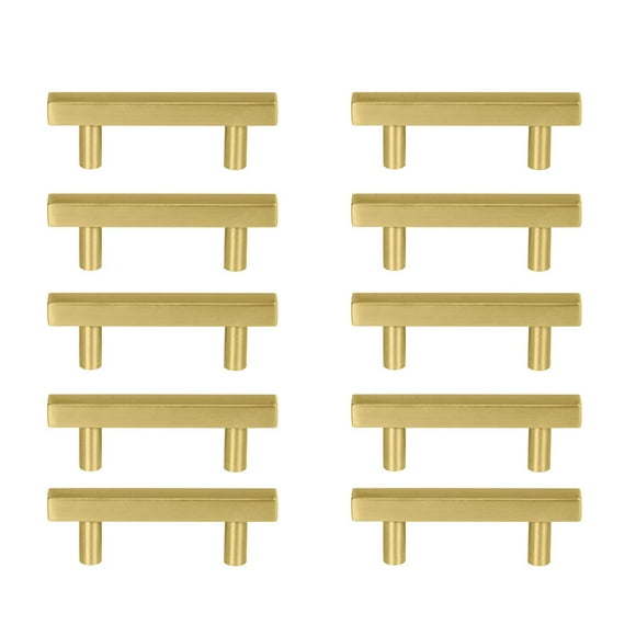 Poignées de Meuble en Laiton Dorées Matériel de Cuisine Lot de 10, Centre de Trou : 2-1/2 Pouces (64mm), Poignées de Tiroir de Commode en Laiton Brossé