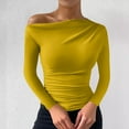 thumbnail image 5 of hotojiny Tops for Women Going out off Shoulder Long Sleeve Solid Color T-Shirt Slim Stretchy Shirt Fall, 5 of 5
