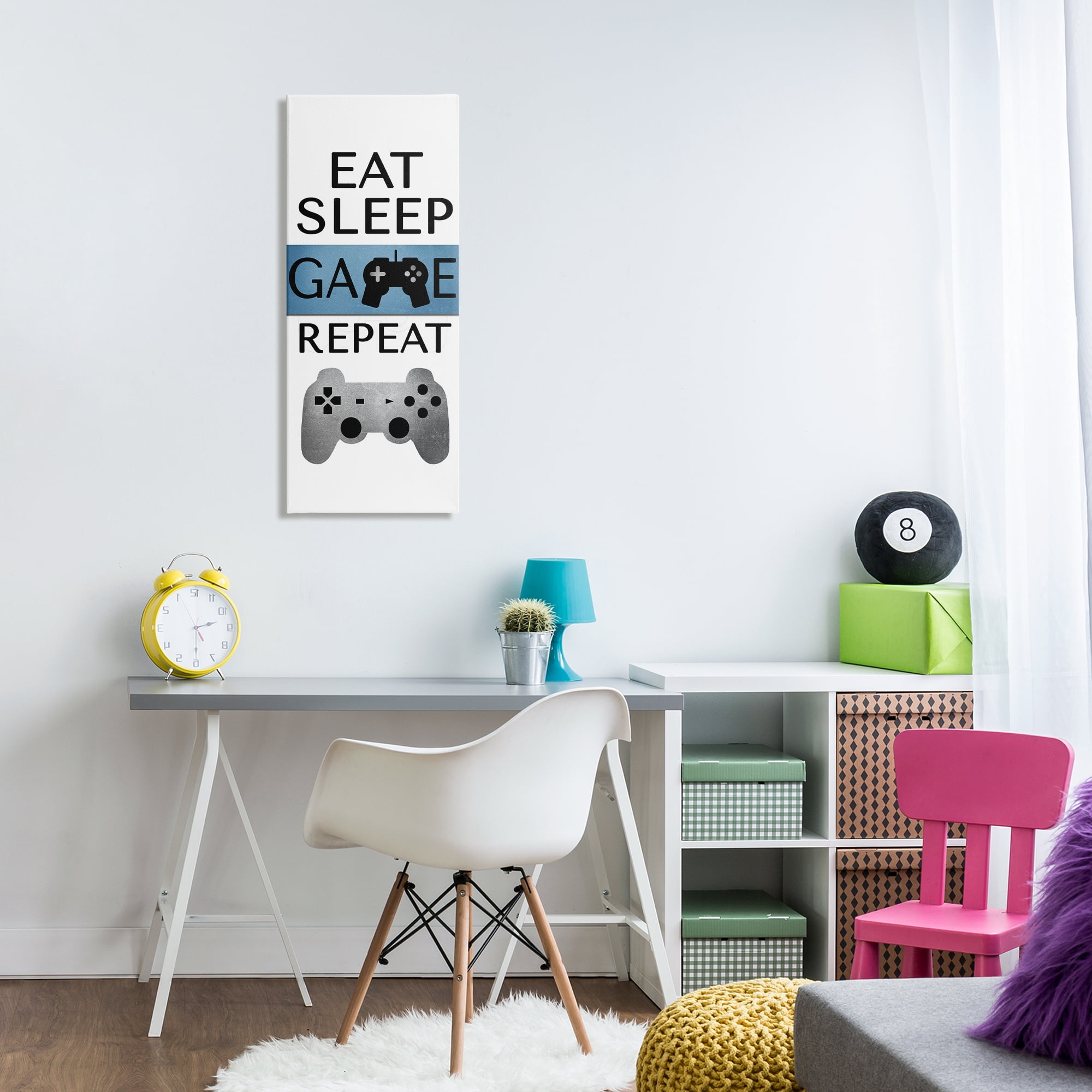 Stupell Industries Game Repeat Lifestyle Typography Painting Gallery Wrapped Canvas Art Print Wall Art, 17 x 40