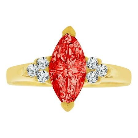 Simple Marquise - 14k Yellow Gold, Simple Classic Ring Created Color Marquise CZ Synthetic Jul Birthstones