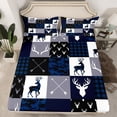 thumbnail image 2 of jejeloiu Wild Animal Bear Bed Sheets,Patchwork Geometric Check King Sheets,White Blue Gray Sheet Set For Boys Kids,Microfiber Bedroom Decor,4 Pieces, 2 of 7