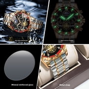 Men's Chronograph Quartz Watch, 30M Waterproof Moon Phase Two-Tone Steel Band