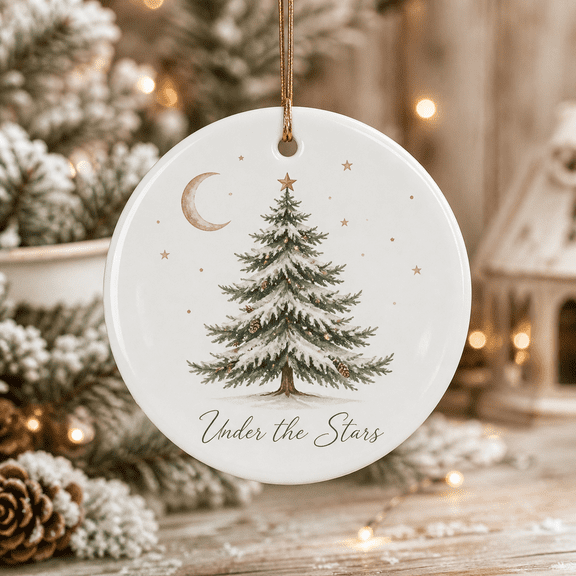Christmas Ornament Snowy Tree Under the Stars Ceramic Tree Hanging Holiday Gift