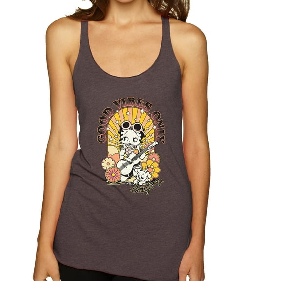 Wild Bobby Betty Boop Good Vibes Only Betty Boop Tri-Blend Racerback Tank Top, Brown, X-Large