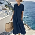 thumbnail image 2 of yillto Women's Dress Short Sleeve Crew Neck Summer Causal Beach Flowy Long Sundress with Pockets, 2 of 7