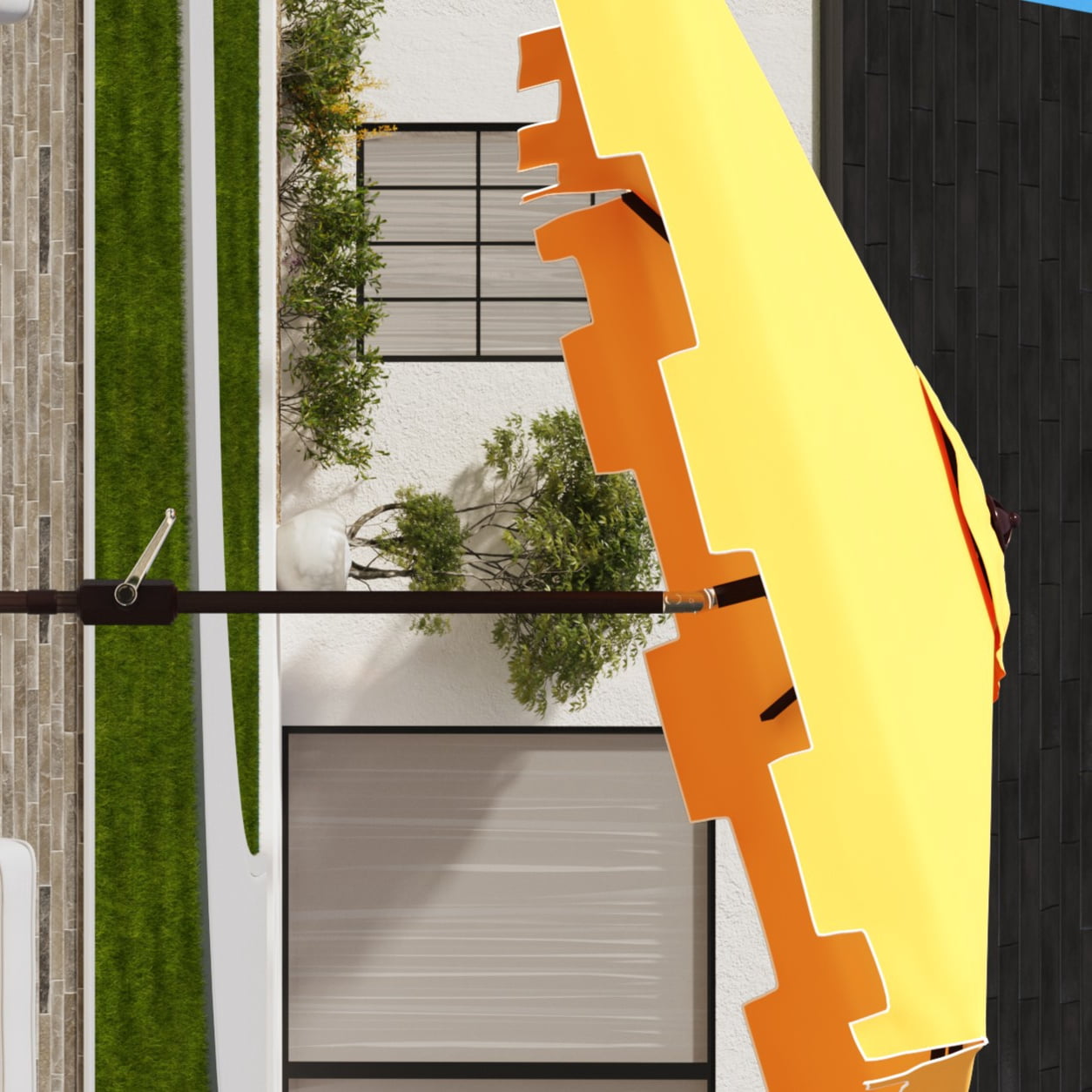SAFAVIEH Zimmerman 7.5' Market Crank Square Patio Umbrella, Yellow/White