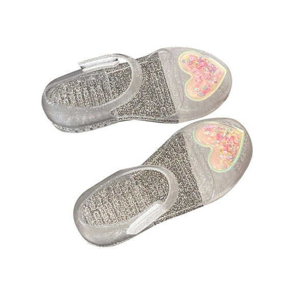 ZACPNCV Girls Jelly Sandals Summer Princess Dress Flats Kids Soft Sole Breathable Water Proof Flower Pattern Walking Shoes Silver 9.5-10 Years