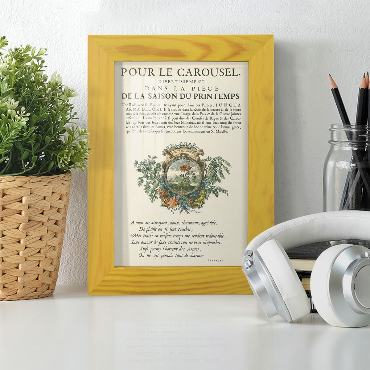 Printed Embellished Bookplate IV - Framed Print w/glass - Sunflower Yellow
