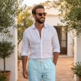 thumbnail image 6 of YNGKMEA Men's Casual Linen Shorts Elastic Waist Drawstring Shorts Soft Lightweight Breathable Summer Loose Pocket Athletic Shorts, 6 of 7