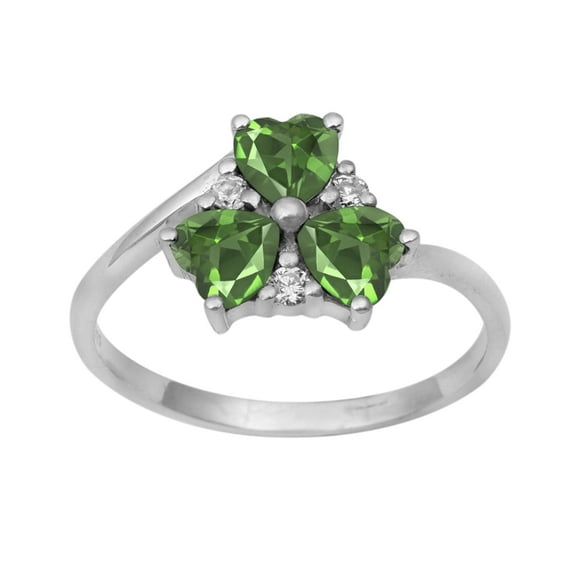 Mooneye Three Stone 4 mm Peridot 925 Sterling Silver Valentines Day Gifts Women Heart Ring