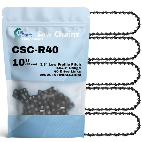 5-Pack 10-Inch Chainsaw Chain R40 Replacement for Echo PPT-265 - (10", 3/8", .043", 40 Drive Links)