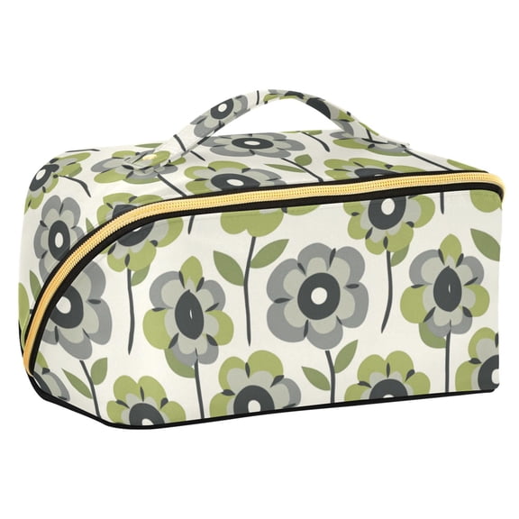 FORMRS Makeup Bag Travel Cosmetic Organizer for Women Fold Flat Zipper Pouch with Handle, Retro Flower