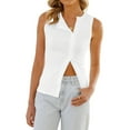 thumbnail image 3 of Women Button Down Vest Ribbed Summer Tank Tops Button Up Open Front Rib Shirt Sleeveless Slim Dressy Top Fashion White M, 3 of 9