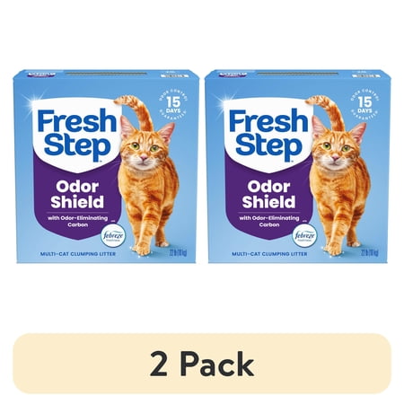 (2 pack) Fresh Step Odor Shield Multi-Cat Clumping Cat Litter, Febreze Freshness Scent, 22 lb Box
