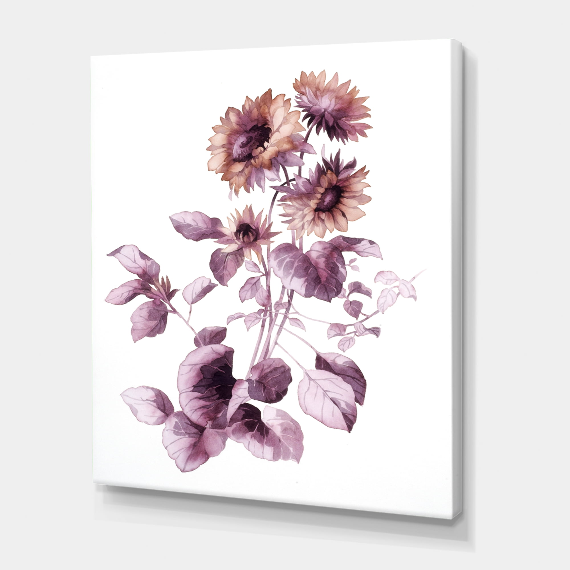 Purple Wildflowers On White III 12 in x 8 in Painting Canvas Art Print, by Designart