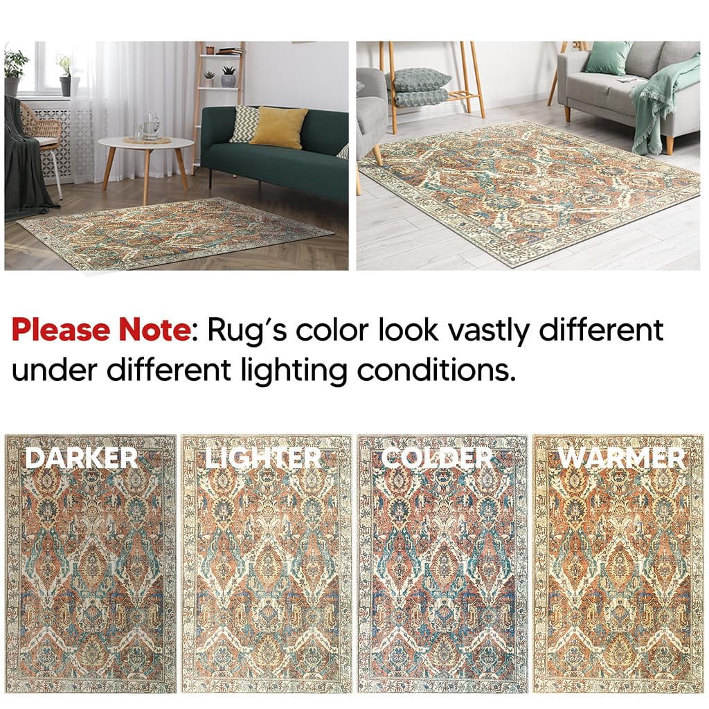 Keen Home Design Machine Washable Area Rugs with Non-slip Backing, Ideal for Hallway, Living Room, Bedroom, Kitchen and Laundry Room, Vintage Moroccan and Low Pile Rug - ( 9' x 12' )