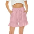 thumbnail image 1 of Grianlook Women Short Hot Pants Bermuda Summer Beach Shorts Drawstring Elastic Waist Casual Mini Pant Wide Leg Ladies Hawaii Ruffle Baggy With Pockets Pink S, 1 of 6