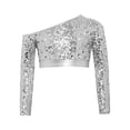 thumbnail image 3 of TSSOE Kids Girls One Shoulder Long Sleeve Sequins Jazz Hip Hop Ballet Dance Crop Top Athletic Shirts For Performance Silver 8, 3 of 6