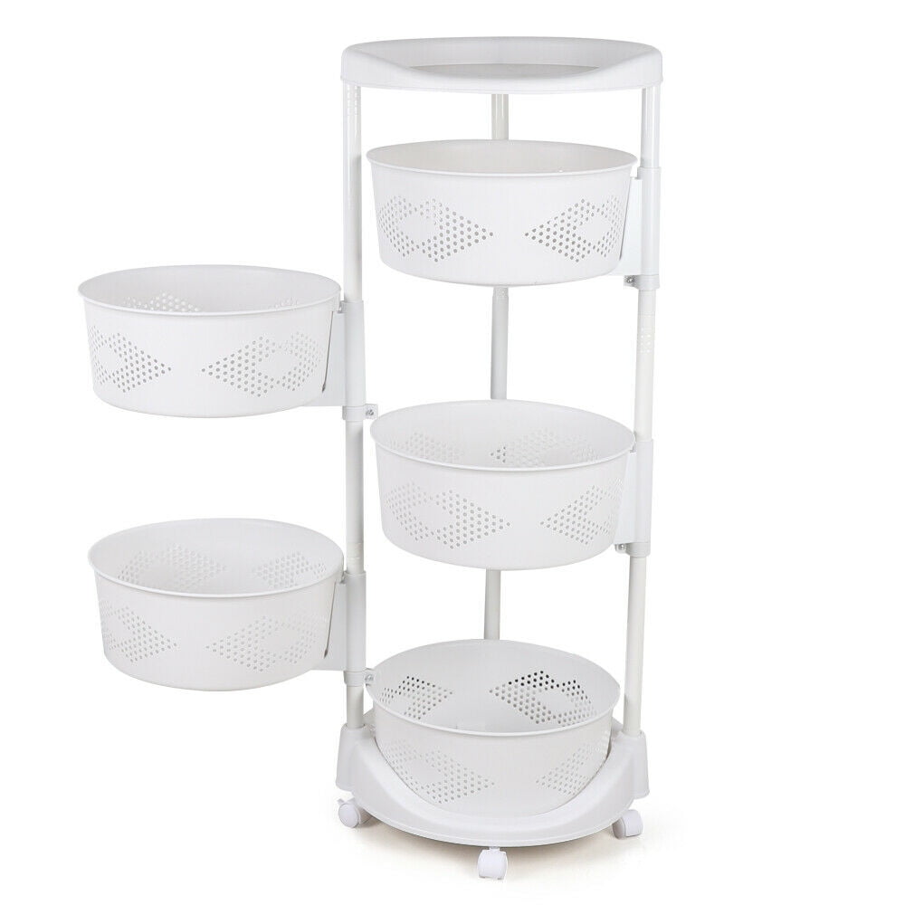 5 Layer Rotating Fruit and Vegetable Baskets - Storage Basket Kitchen Rotating Organizer Rack Fruit Vegetable Storage Rack W/ Wheels