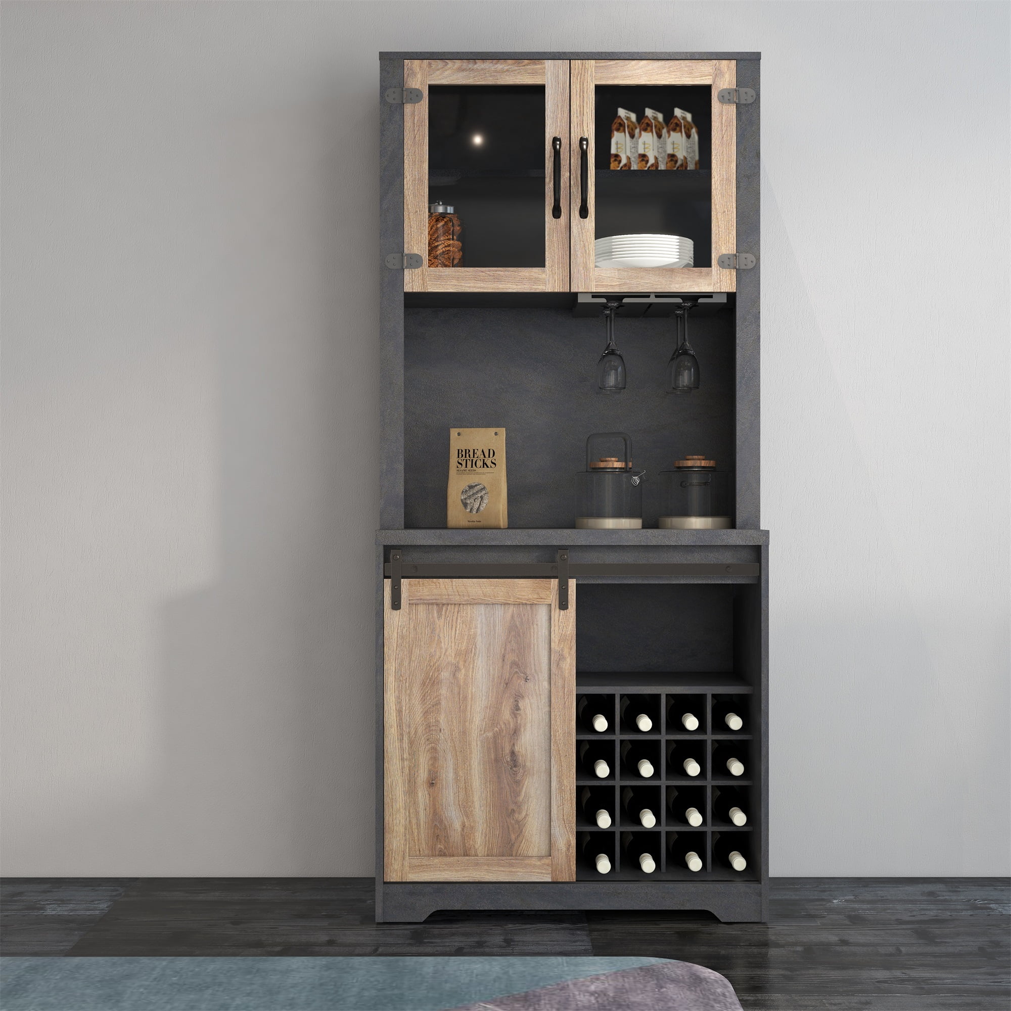 Spaco Accent Dresser Storage Bar Cabinet Buffet Cabinet with Doors Storage for Living Room, Brown+Light Gray Spaco Accent Dresser Storage Bar Cabinet Buffet Cabinet with Doors Storage for Living Room, Brown+Light Gray