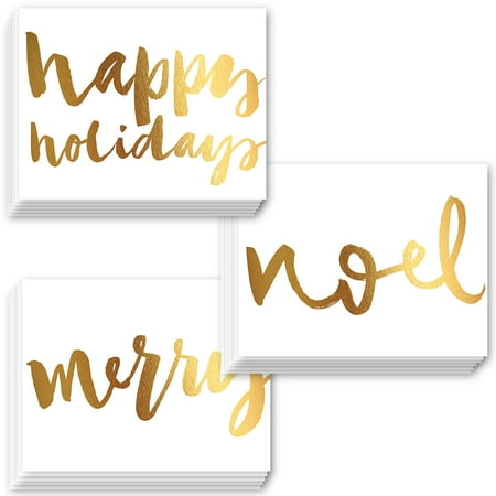 Celebrity Family Christmas Cards Pretty Christmas Cards 24 Pack w Envelopes 3 Assorted Shiny Faux Gold Foil Holiday Designs Perfect for Festive Wishes to Family Friends 24 Boxed Set Season's Greeting Notecards by Digibuddha VHA0035B ()