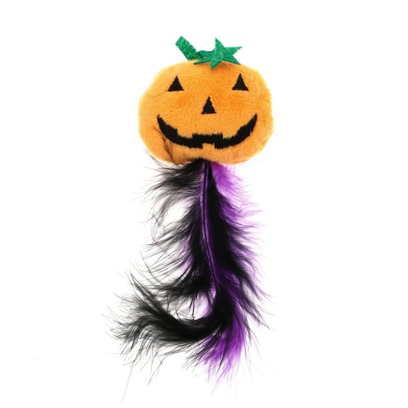 1 Pc Grinning Pumpkin Cat Teaser Toys with Feather for Indoor Orange Purple